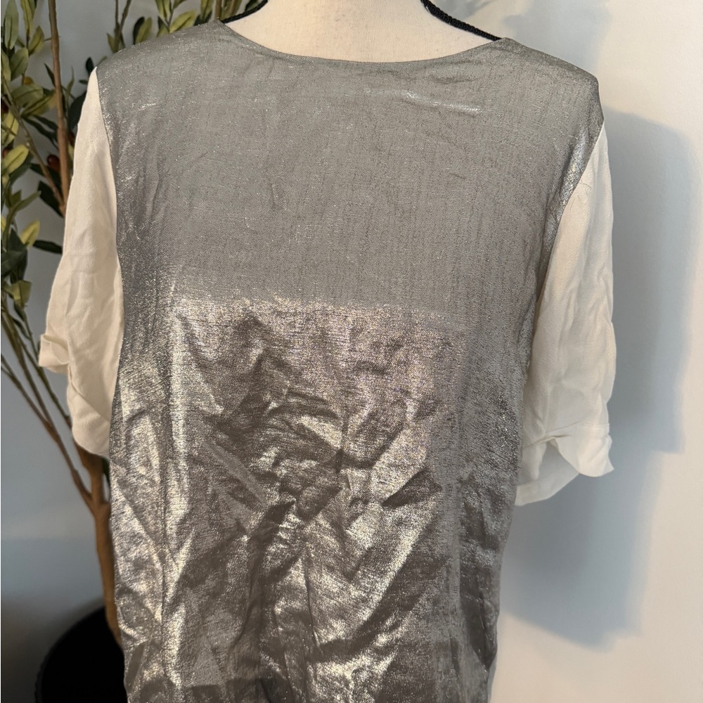 Maje Silver Metallic and Cream Short Sleeve Top Size XS - Picture 4 of 5
